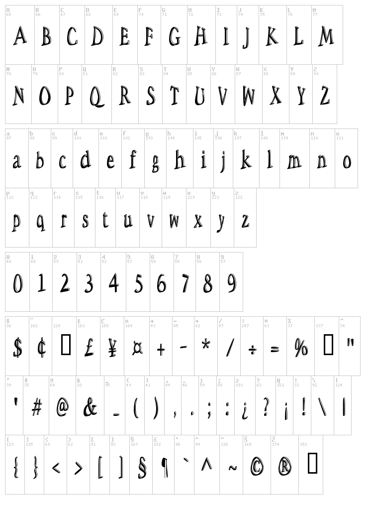 Space Woozies font map